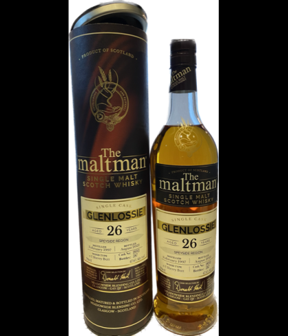 Fles The Maltman Glenlossie 1997 26 Years Old, enkel vat gebotteld door The Maltman uit Glasgow, op voorraad bij slijterij t Bockje in Bathmen