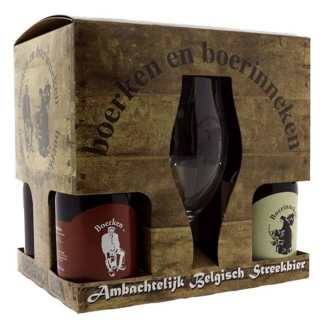 Biergeschenk Boerken en Boerinneken Giftpack 4 Flessen + 2 Glazen, bij slijterij ’t Bockje in Bathmen