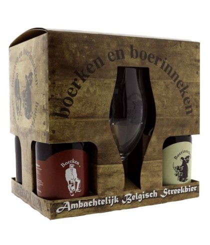 Geschenk Boerken en Boerinneken Giftpack 4 Flessen + 2 Glazen, bij slijterij ’t Bockje in Bathmen