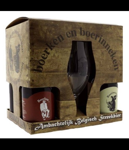 Geschenk Boerken en Boerinneken Giftpack 4 Flessen + 2 Glazen, bij slijterij ’t Bockje in Bathmen