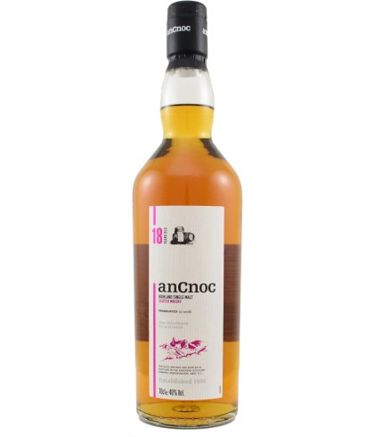 Fles anCnoc 18 Years Old, Highland single malt van de Knockdhu-distilleerderij, op voorraad bij slijterij t Bockje in Bathmen