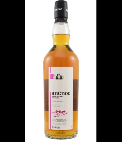 Fles anCnoc 18 Years Old, Highland single malt van de Knockdhu-distilleerderij, op voorraad bij slijterij t Bockje in Bathmen
