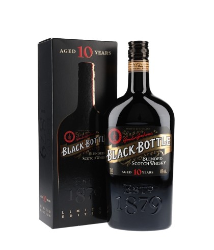Fles Black Bottle 10 Years Old, single malt whisky, op voorraad bij slijterij t Bockje in Bathmen