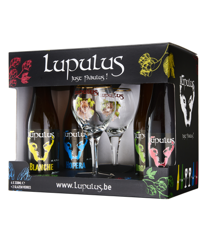 Geschenk Lupulus Giftpack 4 flessen + 2 glazen van Lupulus Giftpack 4, bij slijterij ’t Bockje in Bathmen