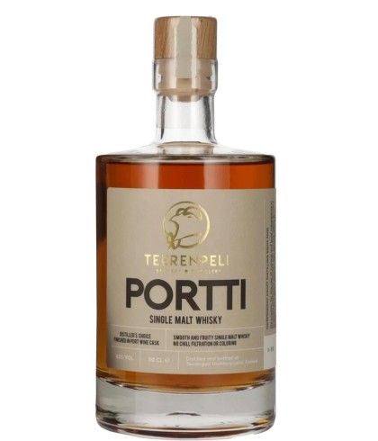 Fles Teerenpeli Portti, whisky, bij slijterij ’t Bockje in Bathmen