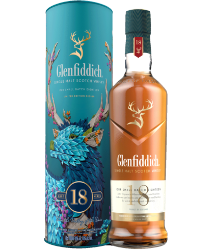 Fles Glenfiddich 18 Years Old Design Raku Inoue, single malt whisky, op voorraad bij slijterij t Bockje in Bathmen