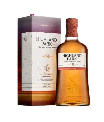 Fles Highland Park Skye of Orkney 18 Years Old, single malt whisky, op voorraad bij slijterij t Bockje in Bathmen