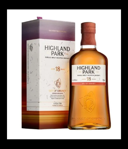 Fles Highland Park Skye of Orkney 18 Years Old, single malt whisky, op voorraad bij slijterij t Bockje in Bathmen