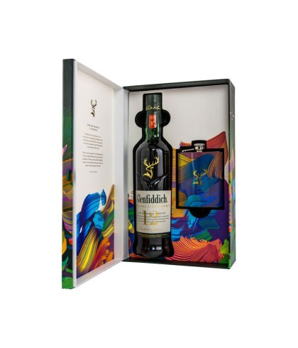 Geschenk Glenfiddich 12Y Limited Design Giftpack + heupfles, bij slijterij ’t Bockje in Bathmen