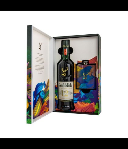 Geschenk Glenfiddich 12Y Limited Design Giftpack + heupfles, bij slijterij ’t Bockje in Bathmen