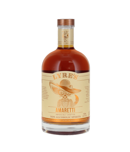 Fles Lyre s Amaretti van 70 centiliter, alcoholvrij alternatief voor amaretto, bij slijterij t Bockje in Bathmen