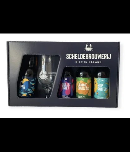 Geschenk Scheldebrouwerij Giftpack Bier in Balans met Glas van Scheldebrouwerij, bij slijterij ’t Bockje in Bathmen