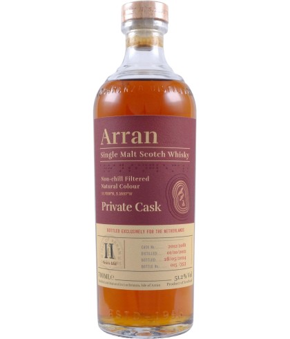 Fles Arran Private Cask 11 Years Old Exclusively for the Netherlands, single malt whisky, op voorraad bij slijterij t Bockje in Bathmen