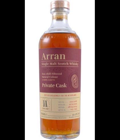 Fles Arran Private Cask 11 Years Old Exclusively for the Netherlands, single malt whisky, op voorraad bij slijterij t Bockje in Bathmen