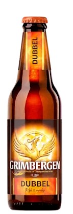 Fles Grimbergen Dubbel, bier van Grimbergen, bij slijterij t Bockje in Bathmen