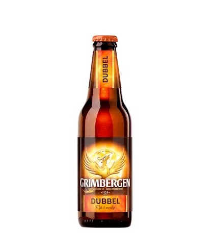 Fles Grimbergen Dubbel, bier van Grimbergen, bij slijterij t Bockje in Bathmen