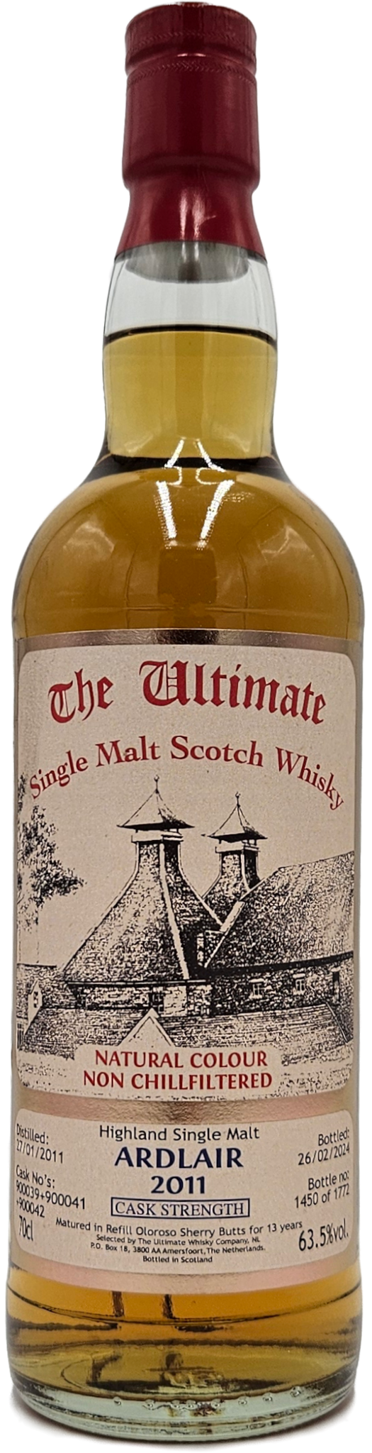 Fles The Ultimate Ardlaird 2011 Cask Strength 13 Years Old, enkel vat gebotteld door The Ultimate uit Amersfoort, op voorraad bij slijterij t Bockje in Bathmen