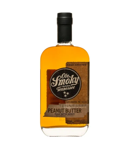 Fles Ole Smokey Puanut butter whiskey, whisky, op voorraad bij slijterij ’t Bockje in Bathmen