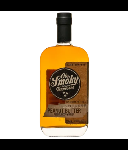 Fles Ole Smokey Puanut butter whiskey, whisky, op voorraad bij slijterij ’t Bockje in Bathmen