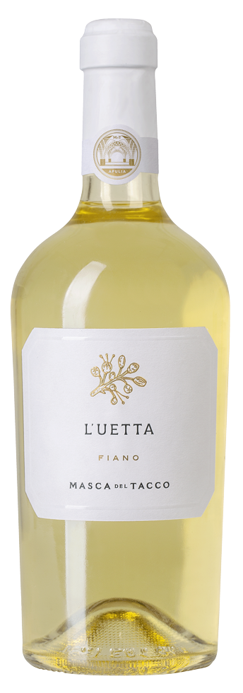 Fles Masca del Tacco l'Uetta Fiano, wijn, bij slijterij ’t Bockje in Bathmen