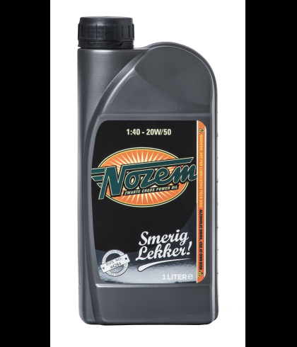 Nozem Oil in de verpakking van een liter, op voorraad bij slijterij t Bockje in Bathmen