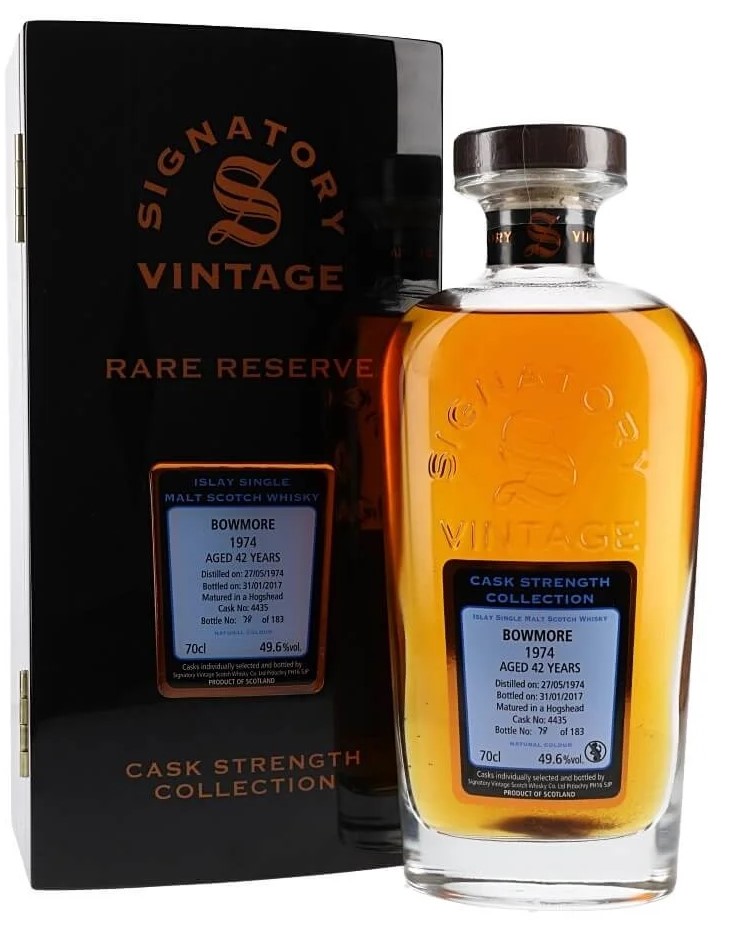 Fles Signatory Rare Reserve Bowmore 1974 42 Years Old, single malt whisky, op voorraad bij slijterij t Bockje in Bathmen