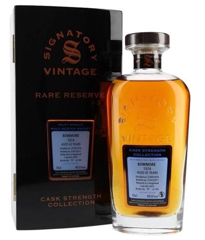 Fles Signatory Rare Reserve Bowmore 1974 42 Years Old, single malt whisky, op voorraad bij slijterij t Bockje in Bathmen