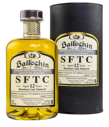 Fles Ballechin 12 Years Old 2011 SFTC Bourbon, single malt whisky, op voorraad bij slijterij t Bockje in Bathmen