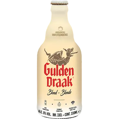 Fles Gulden Draak Blond, bier van Gulden Draak, op voorraad bij slijterij t Bockje in Bathmen