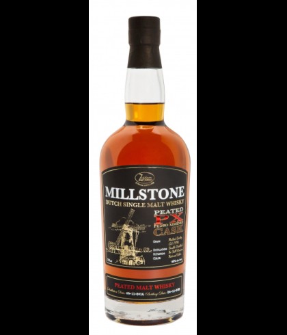 Fles Millstone Peated PX Sherry Cask, Nederlandse whisky van Zuidam Distillers, op voorraad bij slijterij t Bockje in Bathmen