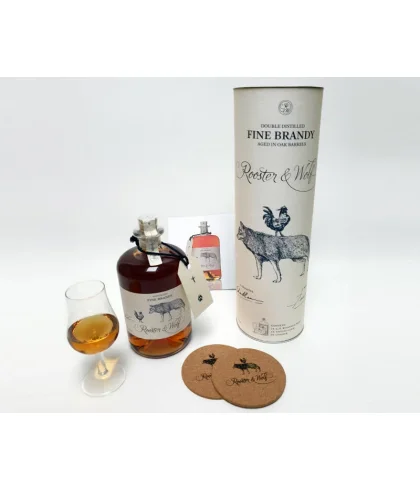 Geschenk Rooster & Wolf Fine Brandy Giftpack, bij slijterij ’t Bockje in Bathmen
