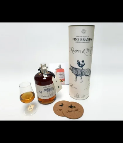 Geschenk Rooster & Wolf Fine Brandy Giftpack, bij slijterij ’t Bockje in Bathmen
