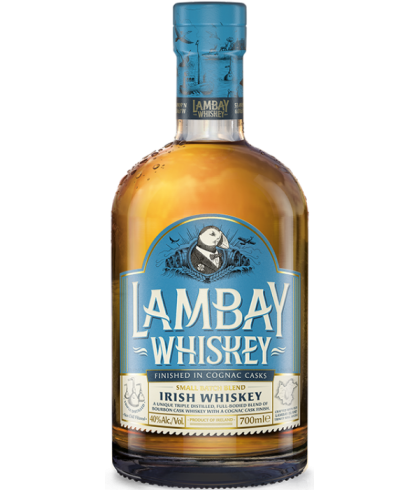 Fles Iers whiskey van Lambay, op voorraad bij slijterij t Bockje in Bathmen