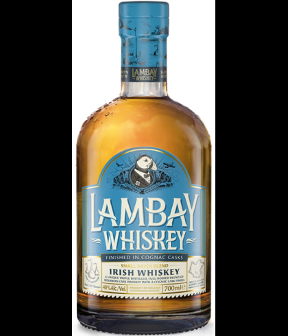 Fles Iers whiskey van Lambay, op voorraad bij slijterij t Bockje in Bathmen
