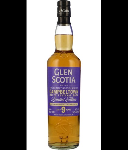 Fles Glen Scotia 9 Years Old Campbeltown Malts Festival 2024, single malt whisky, op voorraad bij slijterij t Bockje in Bathmen