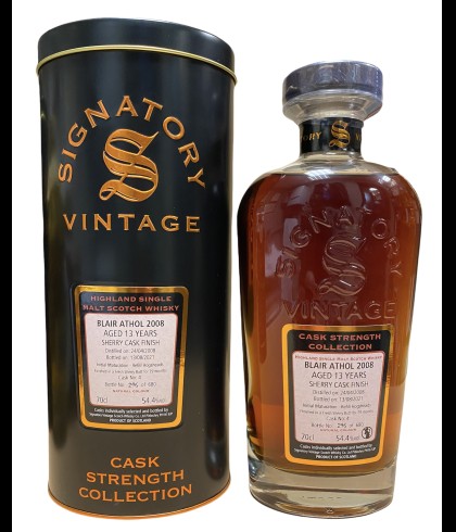 Fles Signatory Vintage Blair Athol 2008 13Y Cask Strength, enkel vat gebotteld door Signatory Vintage, op voorraad bij slijterij t Bockje in Bathmen