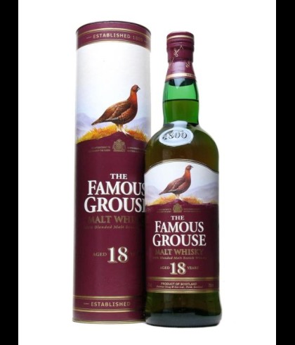 Fles The Famous Grouse Malt Whisky 18 Years Old, Schotse blended whisky, op voorraad bij slijterij t Bockje in Bathmen