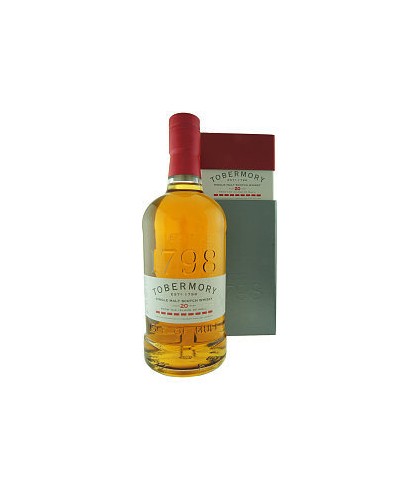 Fles Tobermory 20 Years Old, single malt whisky van het eiland Mull, op voorraad bij slijterij t Bockje in Bathmen