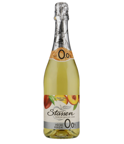 Fles Stassen Degre Zero Perzik Cider 0,0, wijn op voorraad bij slijterij t Bockje in Bathmen