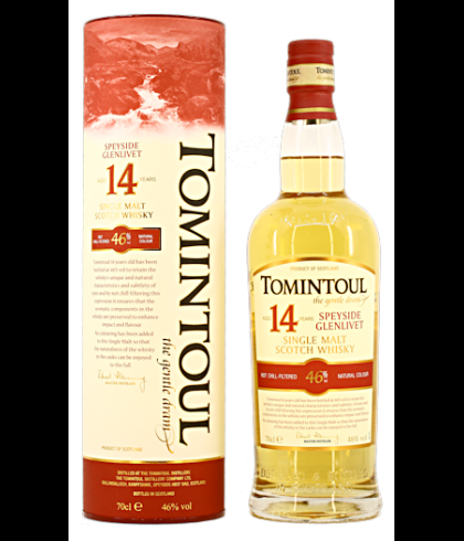 Fles Tomintoul 14 Years Old, Speyside single malt whisky, op voorraad bij slijterij t Bockje in Bathmen