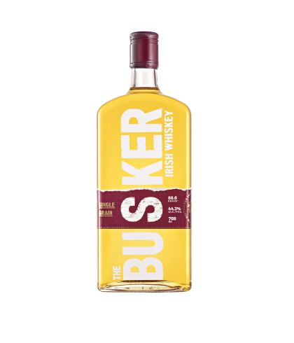 Fles The Busker Single Grain, Ierse whiskey van Royal Oak in County Carlow, op voorraad bij slijterij t Bockje in Bathmen