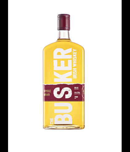 Fles The Busker Single Grain, Ierse whiskey van Royal Oak in County Carlow, op voorraad bij slijterij t Bockje in Bathmen
