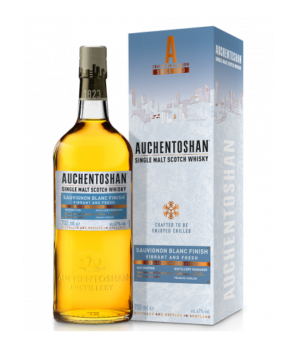 Fles Auchentoshan Sauvignon Blanc Finish, single malt whisky, op voorraad bij slijterij t Bockje in Bathmen