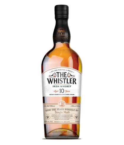 Fles The Whistler 10 Years Old Single Malt, Ierse whiskey van Boann in de Boyne Valley, op voorraad bij slijterij t Bockje in Bathmen