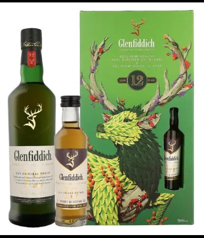 Geschenk Glenfiddich Giftpack 12 Years Old + 15 Years Old miniatuur, bij slijterij ’t Bockje in Bathmen