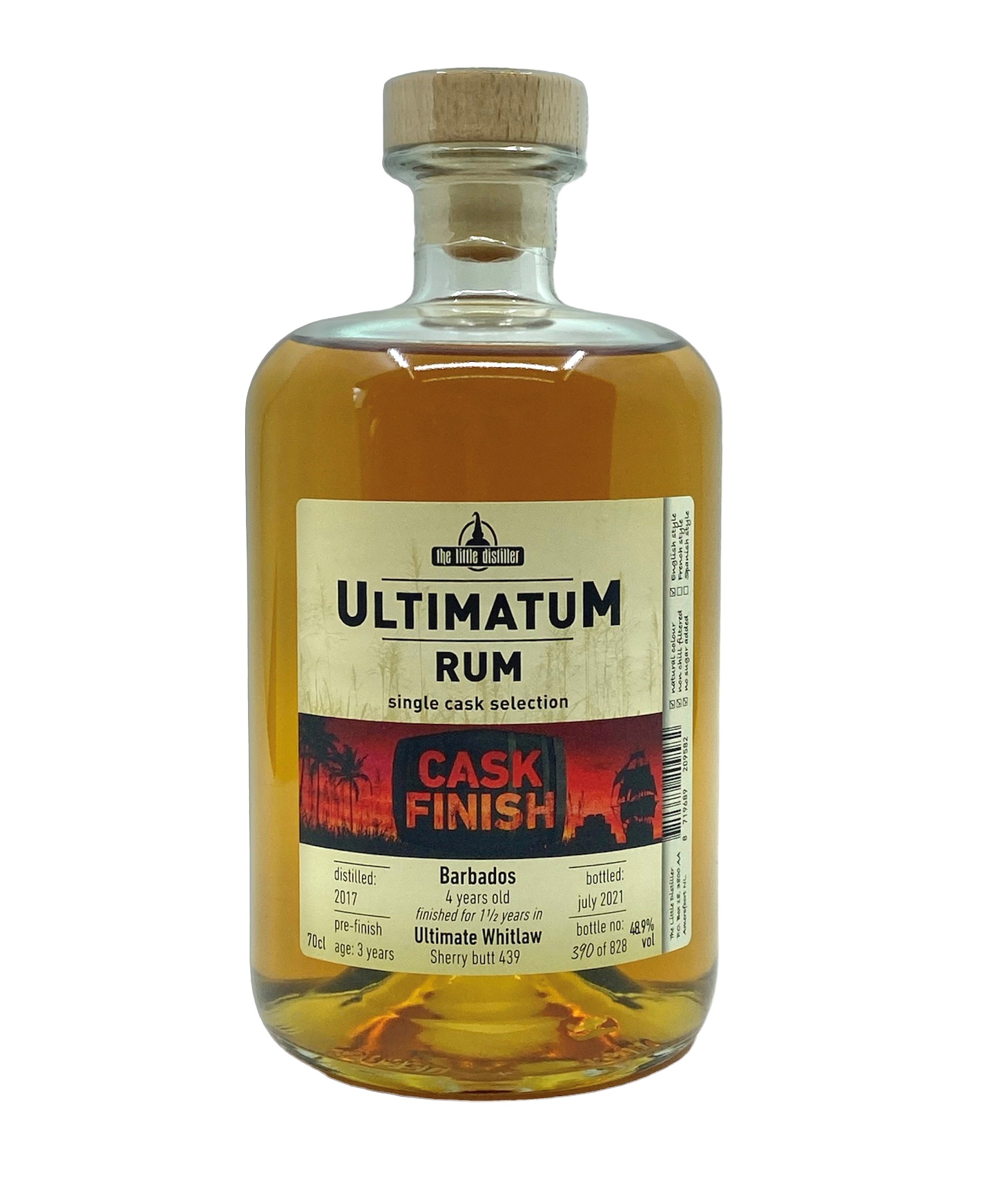 Fles Ultimatum Rum Barbados 4 Years Old, rum, op voorraad bij slijterij ’t Bockje in Bathmen