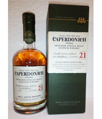 Fles Caperdonich Speyside 21 Years Old, whisky, op voorraad bij slijterij ’t Bockje in Bathmen