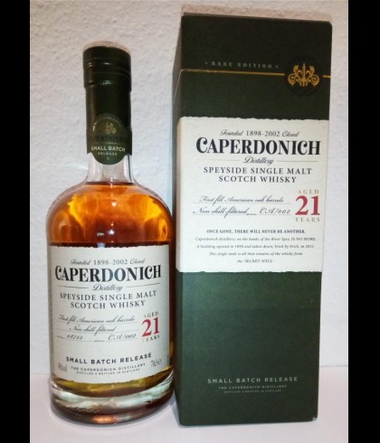 Fles Caperdonich Speyside 21 Years Old, whisky, op voorraad bij slijterij t Bockje in Bathmen