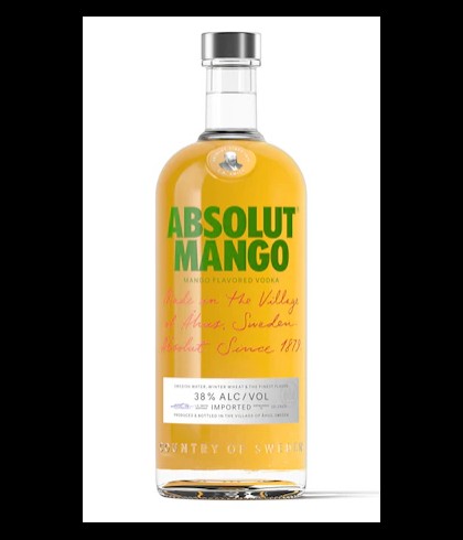 Fles Absolut Mango, wodka, op voorraad bij slijterij t Bockje in Bathmen