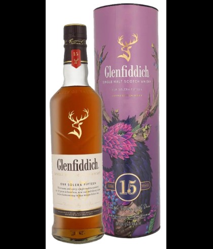 Fles Glenfiddich 15 Years Old Limited Edition Design, single malt whisky, op voorraad bij slijterij t Bockje in Bathmen